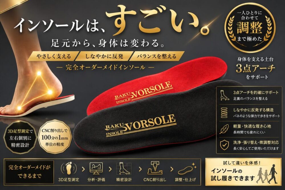 楽ヴォルソールのオーダーメイドインソールはすごい