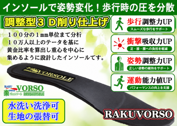 調整型3D削り仕上げインソール。歩行時の圧を分散し、姿勢・歩行・衝撃吸収をサポートするインソール。