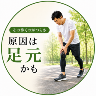 歩くときのつらさと足元の関係をイメージした男性