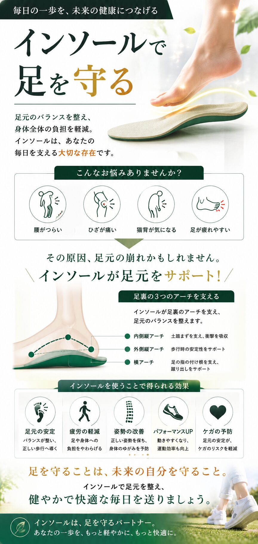 インソールが足元の健康維持をサポートするイメージ図