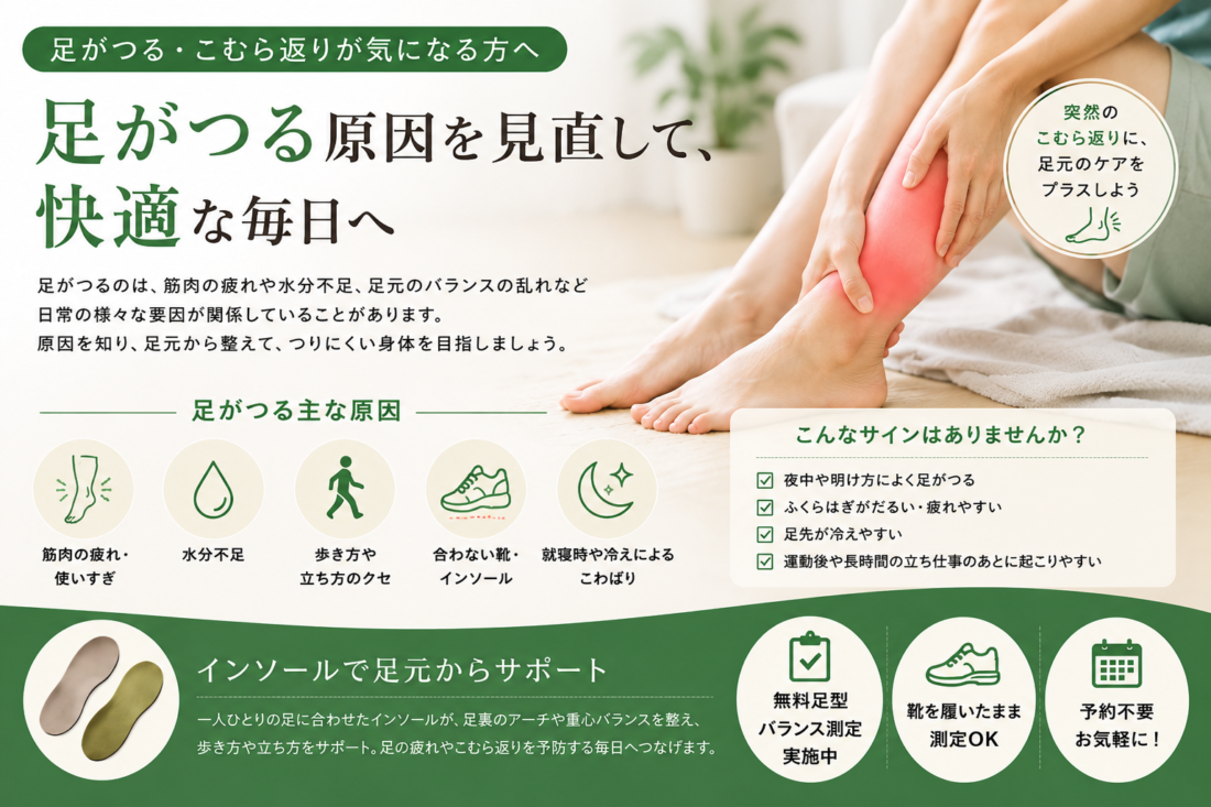 足がつる・こむら返り|足元のバランスや歩き方を考える
