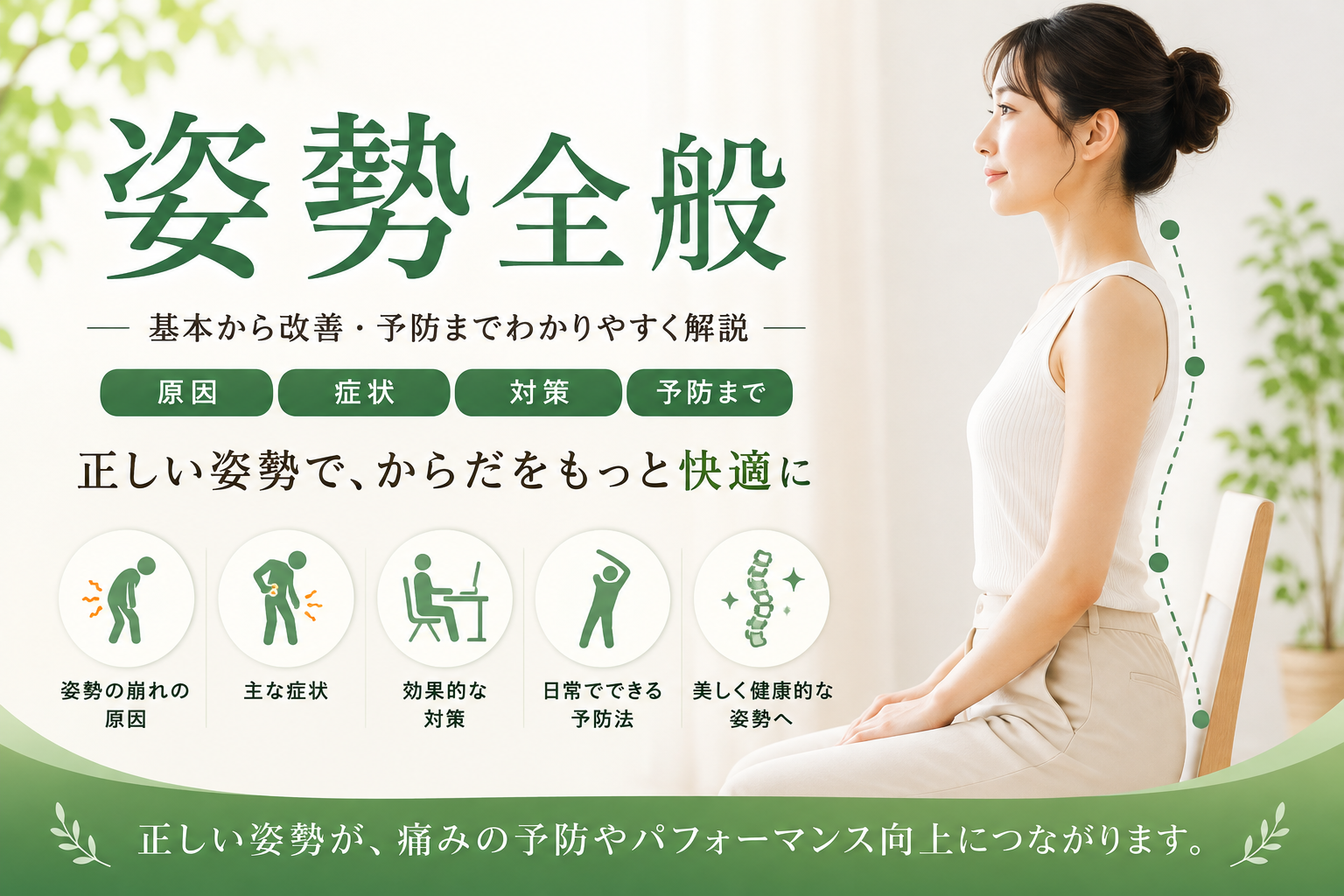 正しい姿勢や猫背・反り腰など姿勢全般をイメージしたアイキャッチ画像