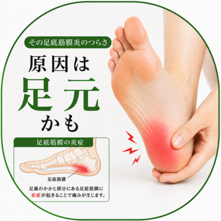 足底筋膜炎のつらさと足元の関係をイメージした足