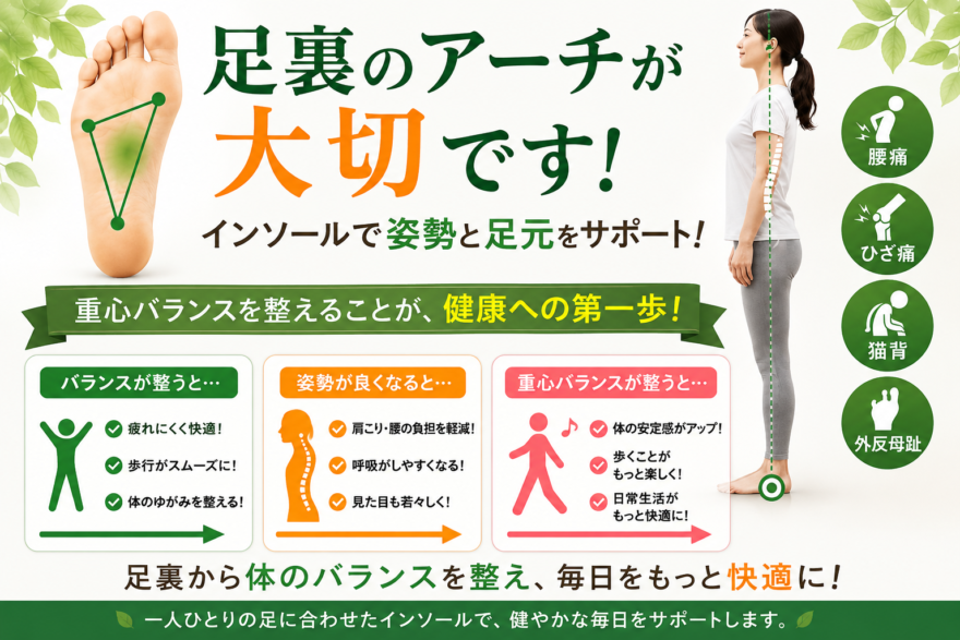 重心バランスを整えることが、健康への第一歩と解説している画像